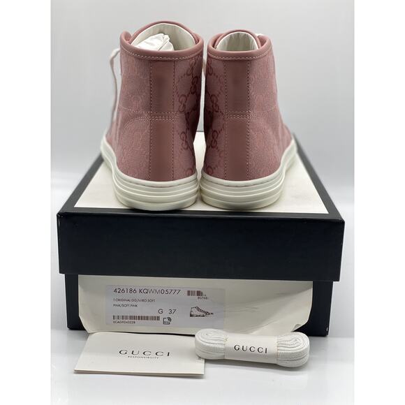 Gucci GG Print Canvas “Soft Pink” High-Top Sneakers Size 7.5 US / 37.5 EU - Picture 9 of 10